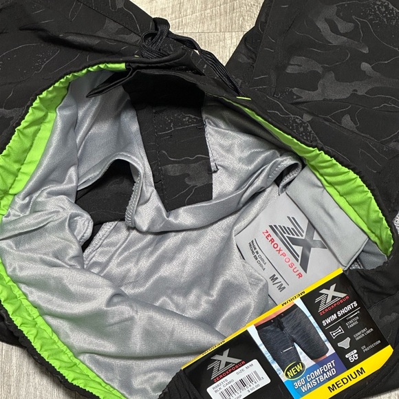 Men's Zeroxposur Medium Swim Drawstring Shorts Trunks Hybrid Black Elastic Waist - Picture 7 of 10